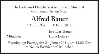 Traueranzeige von Alfred Bauer von Süddeutsche Zeitung