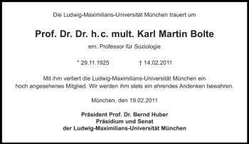Traueranzeige von Karl Martin Bolte von Süddeutsche Zeitung