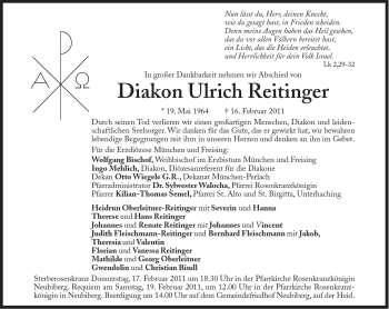 Traueranzeige von Ulrich Reitinger von Süddeutsche Zeitung