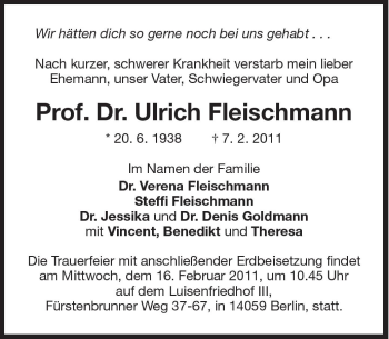 Traueranzeige von Ulrich Fleischmann von Süddeutsche Zeitung