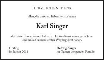 Traueranzeige von Karl Singer von Süddeutsche Zeitung