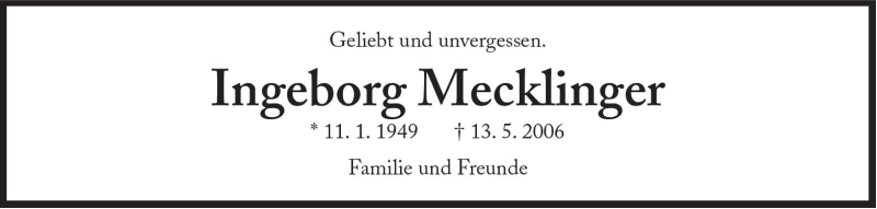  Traueranzeige für Ingeborg Mecklinger vom 13.05.2011 aus Süddeutsche Zeitung