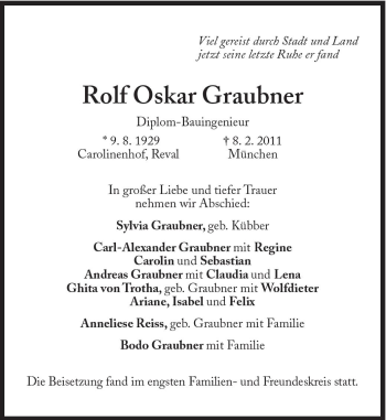 Traueranzeige von Rolf Oskar Graubner von Süddeutsche Zeitung