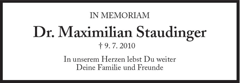  Traueranzeige für Maximilian Staudinger vom 09.07.2011 aus Süddeutsche Zeitung
