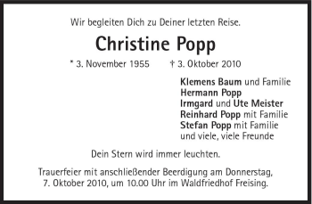 Traueranzeige von Christine Popp von Süddeutsche Zeitung