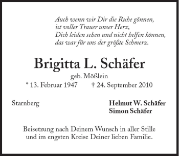 Traueranzeige von Brigitta L. Schäfer von Süddeutsche Zeitung