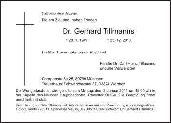 Traueranzeige von Gerhard Tillmanns von Süddeutsche Zeitung