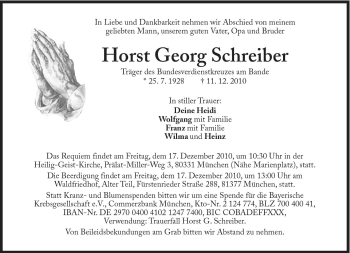 Traueranzeige von Horst Georg Schreiber von Süddeutsche Zeitung
