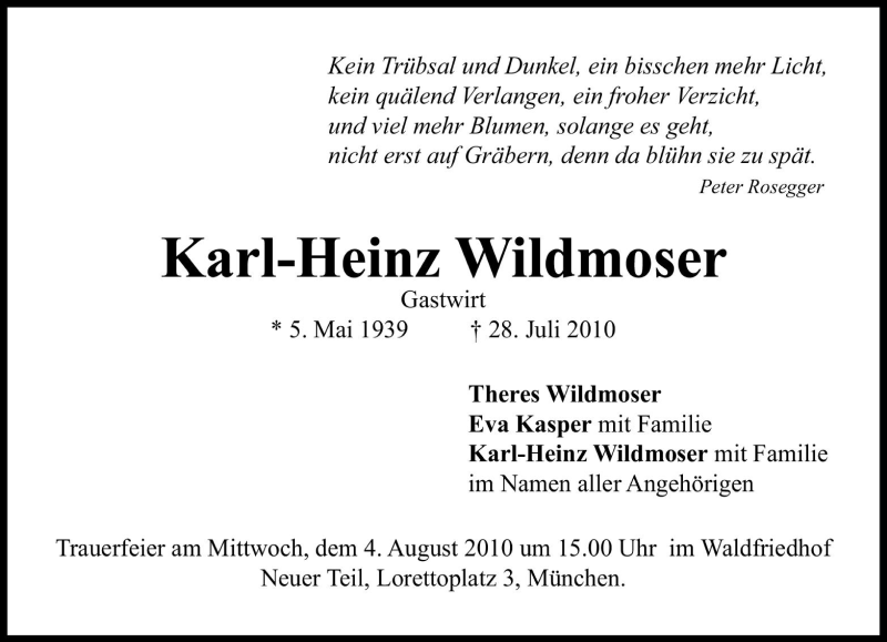 Traueranzeige für Karl-Heinz Wildmoser vom 31.07.2010 aus Süddeutsche Zeitung