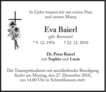 Traueranzeige von Eva Baierl von Süddeutsche Zeitung