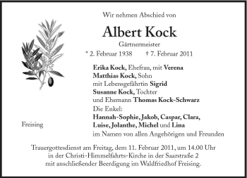 Traueranzeige von Albert Kock von Süddeutsche Zeitung