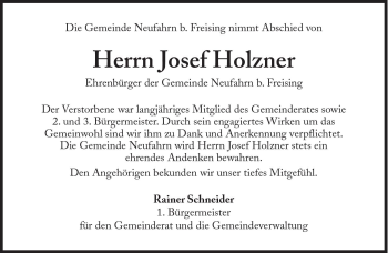 Traueranzeige von Josef Holzner von Süddeutsche Zeitung