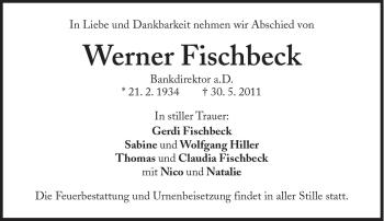 Traueranzeige von Werner Fischbeck von Süddeutsche Zeitung