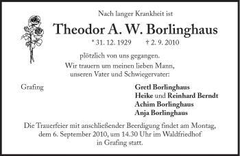 Traueranzeige von Theodor A.W. Borlinghaus von Süddeutsche Zeitung