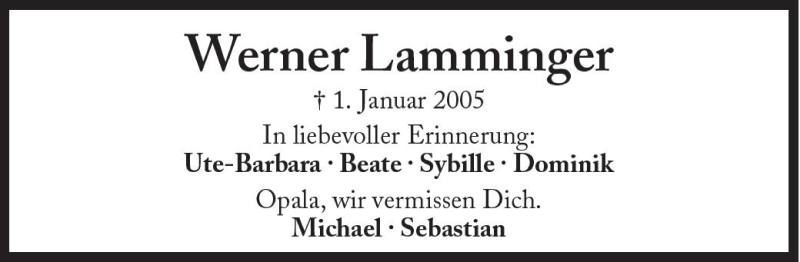  Traueranzeige für Werner Lamminger vom 31.12.2010 aus Süddeutsche Zeitung