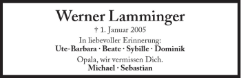 Traueranzeige von Werner Lamminger von Süddeutsche Zeitung