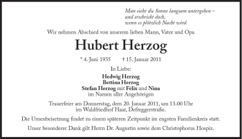 Traueranzeige von Hubert Herzog von Süddeutsche Zeitung