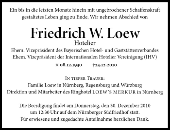 Traueranzeige von Friedrich W. Loew von Süddeutsche Zeitung