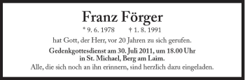 Traueranzeige von Franz Förger von Süddeutsche Zeitung