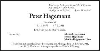 Traueranzeige von Peter Hagemann von Süddeutsche Zeitung