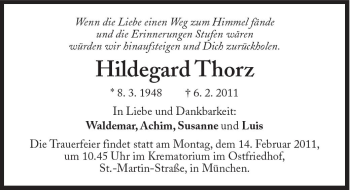 Traueranzeige von Hildegard Thorz von Süddeutsche Zeitung
