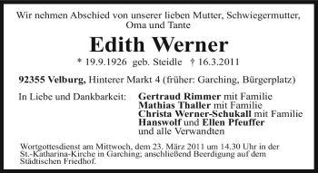 Traueranzeige von Edith Werner von Süddeutsche Zeitung