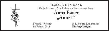 Traueranzeige von Anna Bauer von Süddeutsche Zeitung