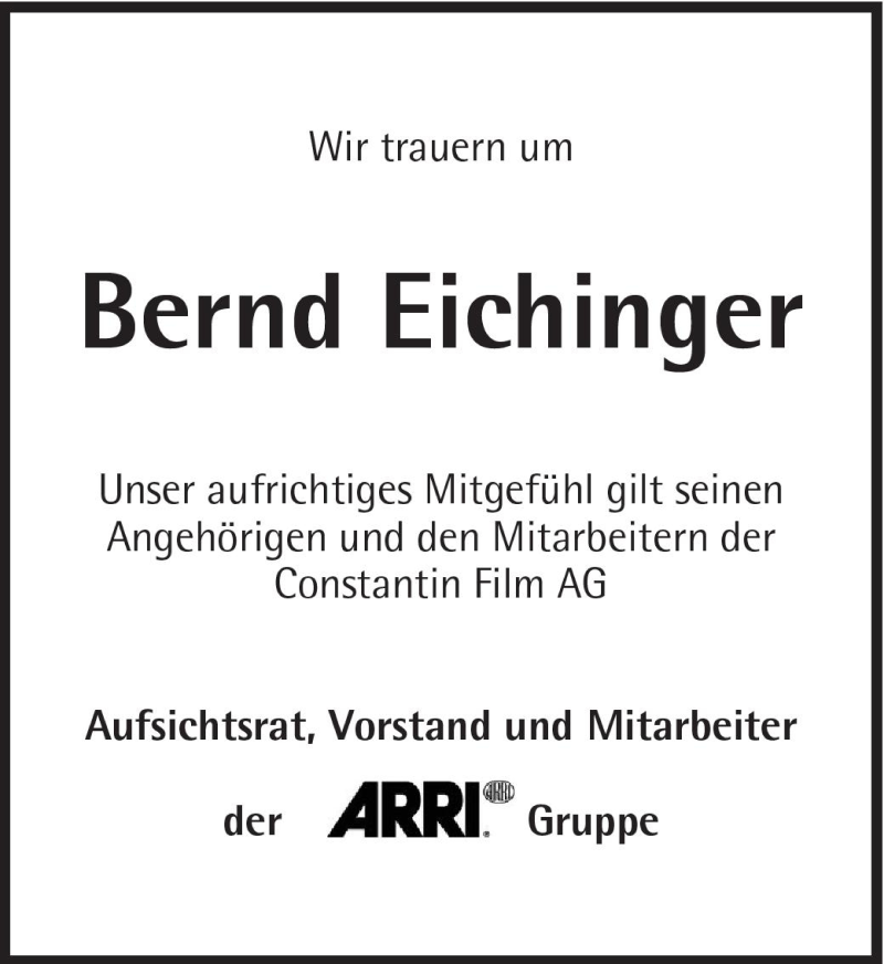  Traueranzeige für Bernd Eichinger vom 28.01.2011 aus Süddeutsche Zeitung