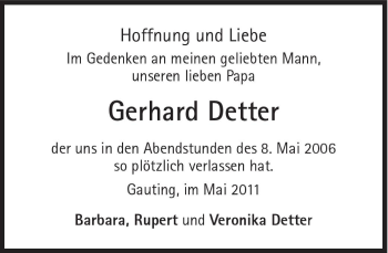 Traueranzeige von Gerhard Detter von Süddeutsche Zeitung