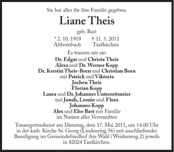 Traueranzeige von Liane Theis von Süddeutsche Zeitung