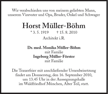 Traueranzeige von Horst Müller-Böhm von Süddeutsche Zeitung