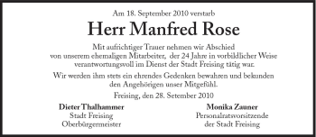 Traueranzeige von Manfred Rose von Süddeutsche Zeitung