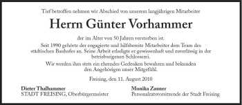 Traueranzeige von Günter Vorhammer von Süddeutsche Zeitung
