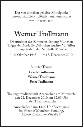 Traueranzeige von Werner Trollmann von Süddeutsche Zeitung