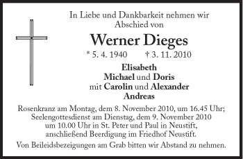 Traueranzeige von Werner Dieges von Süddeutsche Zeitung