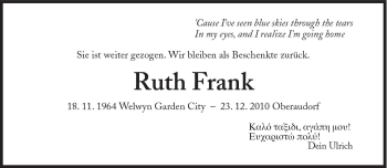 Traueranzeige von Ruth Frank von Süddeutsche Zeitung