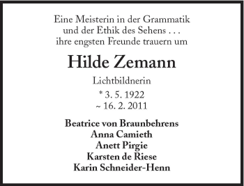Traueranzeige von Hilde Zemann von Süddeutsche Zeitung