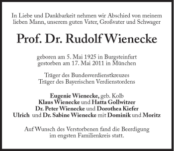 Traueranzeige von Rudolf Wienecke von Süddeutsche Zeitung