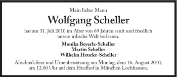 Traueranzeige von Wolfgang Scheller von Süddeutsche Zeitung