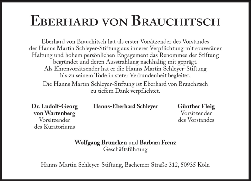  Traueranzeige für Eberhard und Helga von Brauchitsch vom 22.09.2010 aus Süddeutsche Zeitung