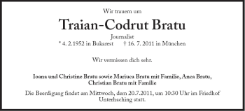 Traueranzeige von Traian Codrut Bratu von Süddeutsche Zeitung
