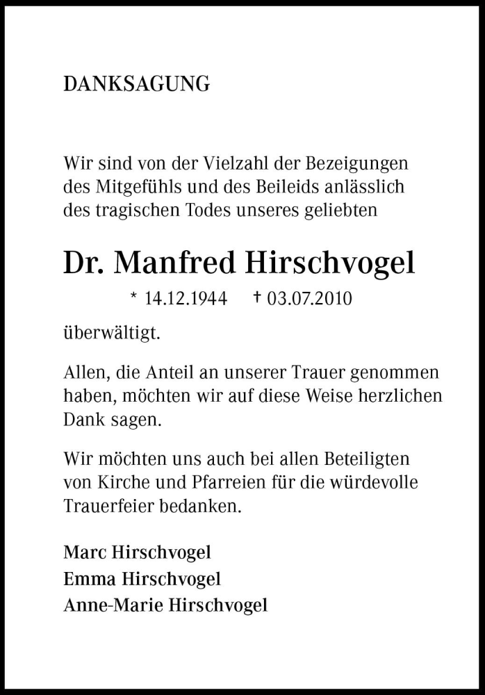 Traueranzeigen Von Manfred Hirschvogel Sz Gedenkende 