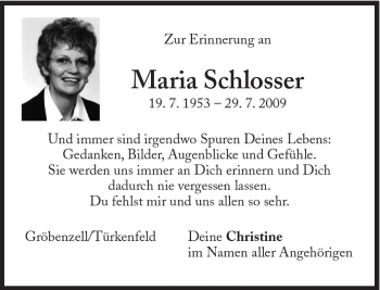 Traueranzeige von Maria Schlosser von Süddeutsche Zeitung