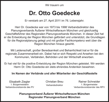 Traueranzeige von Otto Goedecke von Süddeutsche Zeitung