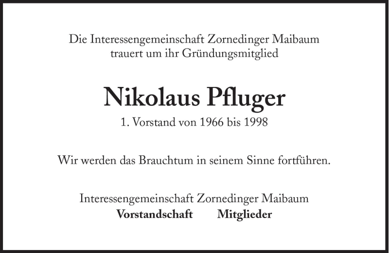  Traueranzeige für Nikolaus Pfluger vom 26.10.2010 aus Süddeutsche Zeitung