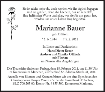 Traueranzeige von Marianne Bauer von Süddeutsche Zeitung