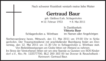 Traueranzeige von Gertraud Baur von Süddeutsche Zeitung