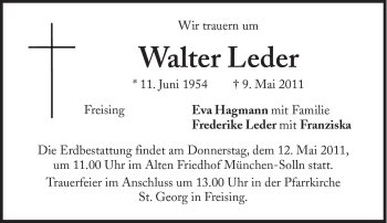 Traueranzeige von Walter Leder von Süddeutsche Zeitung