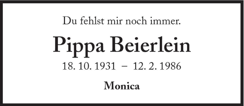  Traueranzeige für Pippa Beierlein vom 12.02.2011 aus Süddeutsche Zeitung