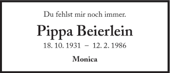 Traueranzeige von Pippa Beierlein von Süddeutsche Zeitung